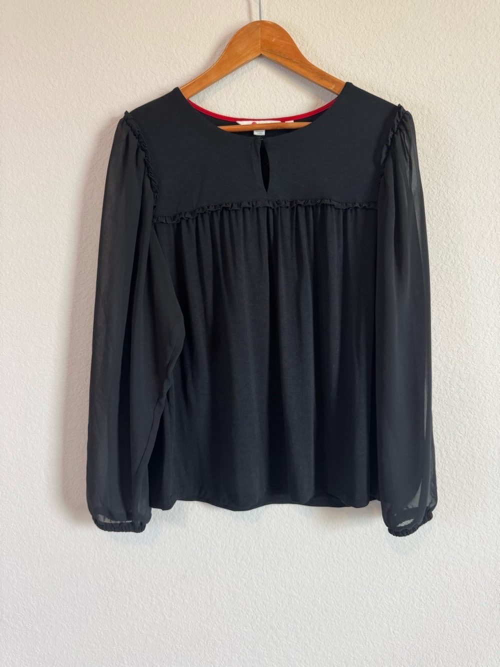 Boden Women's Black Violette Chiffon Puff Sleeve Ruffle Detail Top Size 8